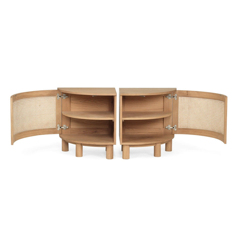 BEDSIDE TABLE | Curved Rattan Left and Right Pair