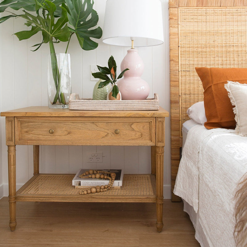 BEDSIDE TABLE | Cane (wide) weathered oak by Cranmore Home & Co.