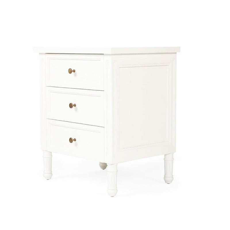 BEDSIDE TABLE | Hamptons 3 drawer white gloss by Cranmore Home & Co.