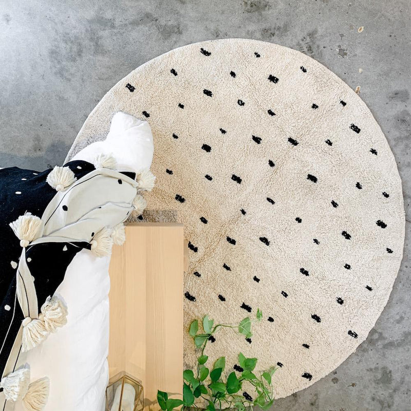 FLOOR RUG | Cotton Berber - Going Dotty Black Round by OHH